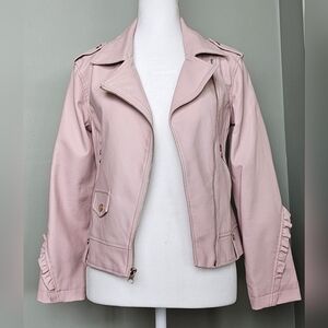 NWOT C&C California Girls Ruffled Vegan Leather Moto Jacket BLUSH PINK sz 12